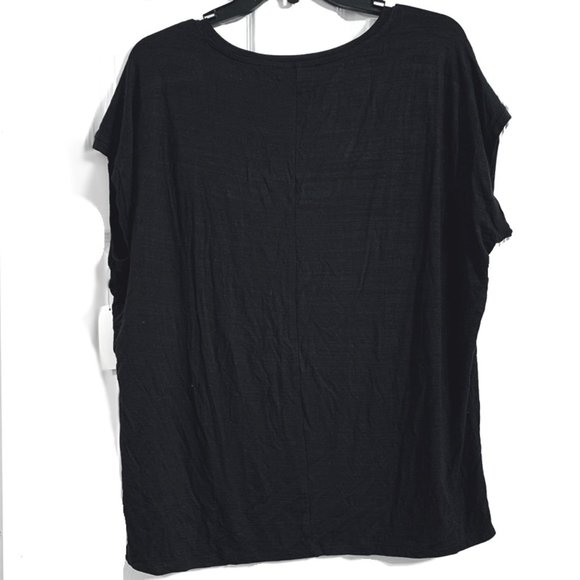 Palette Flocked Stretch Short Sleeve Rhinestone Embellished V Neck Top - Picture 2 of 2